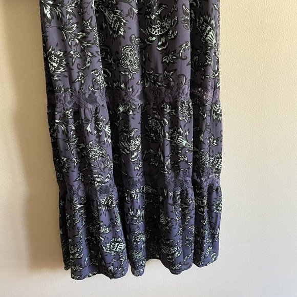 Belle+Sky Womn S Blue Floral Lace Detail Boho High Neck Cutout Tiered Maxi Dress - Picture 2 of 8